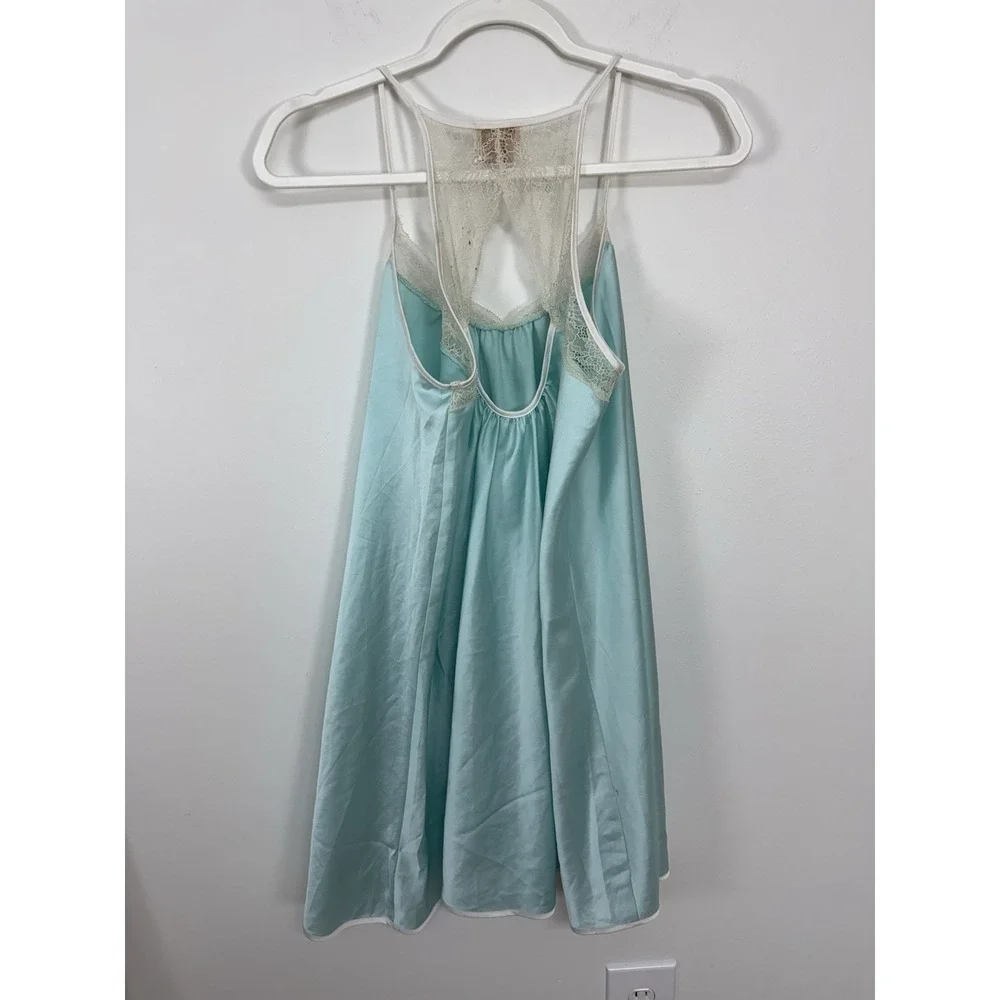 Kate Spade New York Blue Satin Bridal Chemise Nightgown Lace Detail Size Small